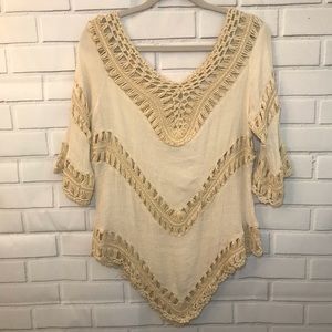 Beige Crochet Boho Chic Top